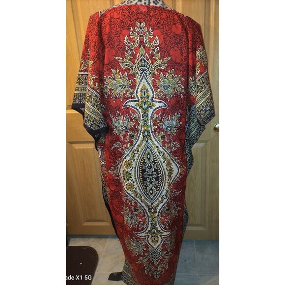 Women Long Kaftan Women One Size Maxi Dress Beach Caftan Poncho Red - Picture 4 of 6